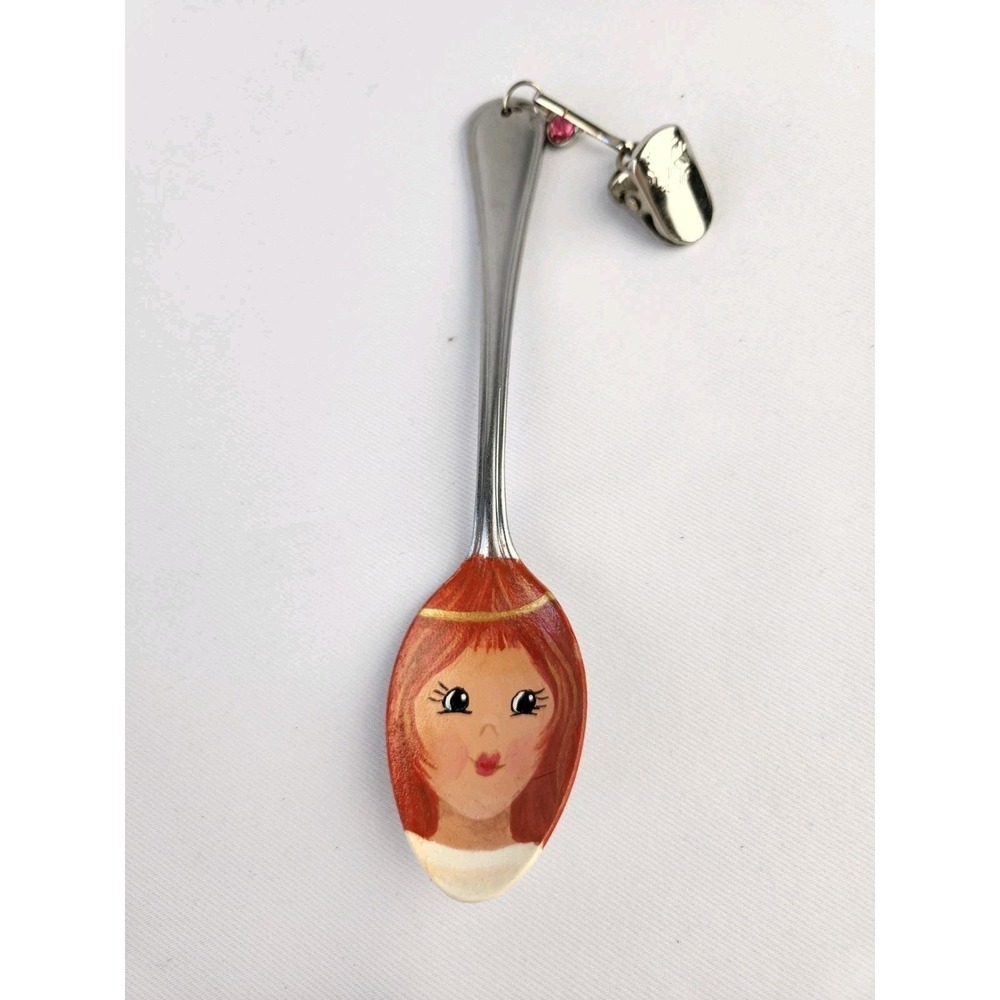 Hand Painted Teaspoon Decorative Metal‎ Spoon Angel Redhead w/clip Artisan Decor